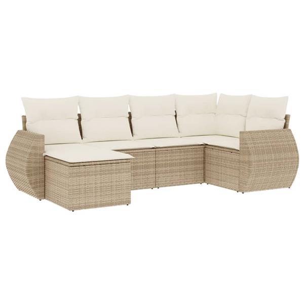 Grote foto vidaxl 6 delige loungeset met kussens poly rattan beige tuin en terras tuinmeubelen