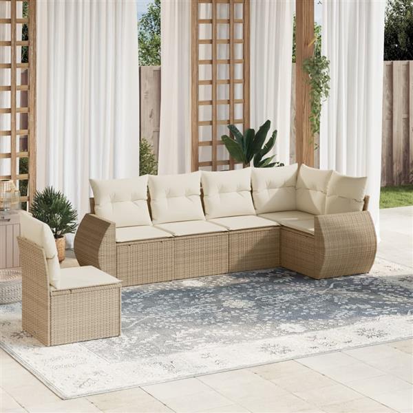 Grote foto vidaxl 6 delige loungeset met kussens poly rattan beige tuin en terras tuinmeubelen