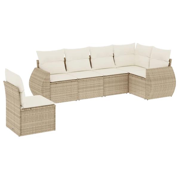Grote foto vidaxl 6 delige loungeset met kussens poly rattan beige tuin en terras tuinmeubelen