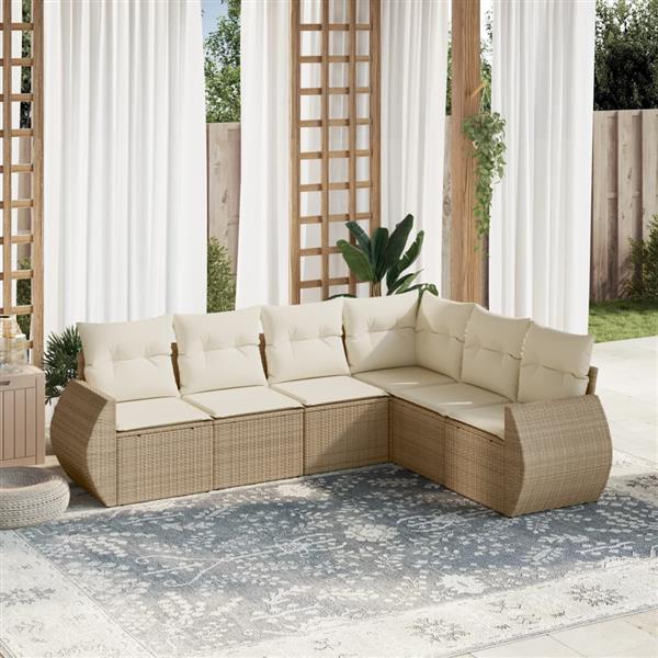 Grote foto vidaxl 6 delige loungeset met kussens poly rattan beige tuin en terras tuinmeubelen