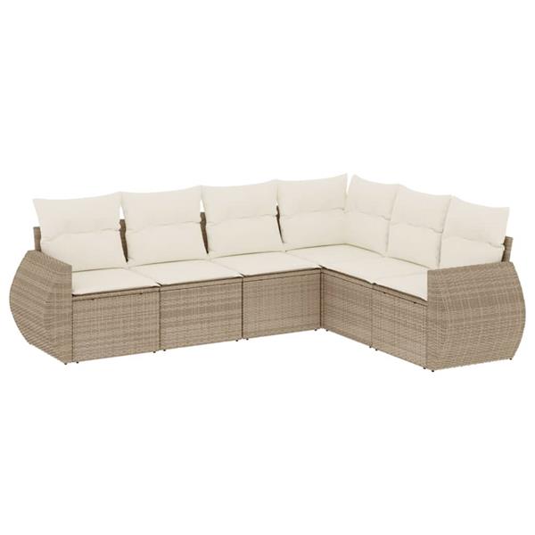 Grote foto vidaxl 6 delige loungeset met kussens poly rattan beige tuin en terras tuinmeubelen