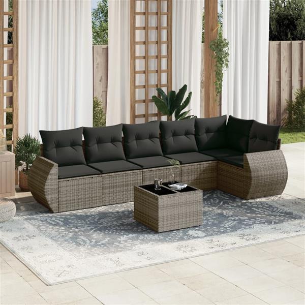 Grote foto vidaxl 7 delige loungeset met kussens poly rattan grijs tuin en terras tuinmeubelen