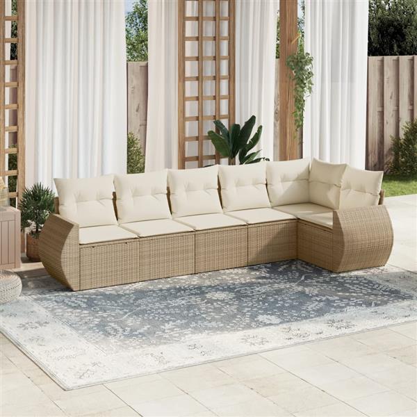 Grote foto vidaxl 6 delige loungeset met kussens poly rattan beige tuin en terras tuinmeubelen