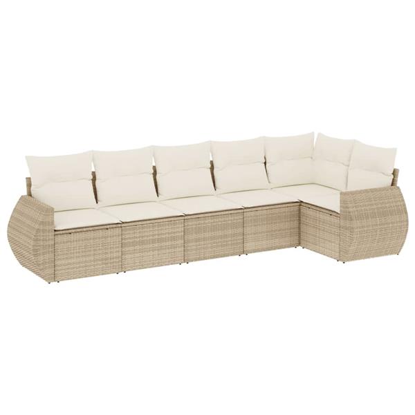 Grote foto vidaxl 6 delige loungeset met kussens poly rattan beige tuin en terras tuinmeubelen