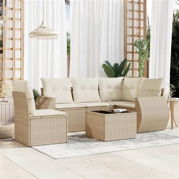 Grote foto vidaxl 6 delige loungeset met kussens poly rattan beige tuin en terras tuinmeubelen
