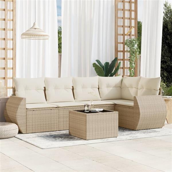 Grote foto vidaxl 6 delige loungeset met kussens poly rattan beige tuin en terras tuinmeubelen