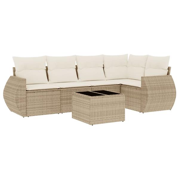 Grote foto vidaxl 6 delige loungeset met kussens poly rattan beige tuin en terras tuinmeubelen