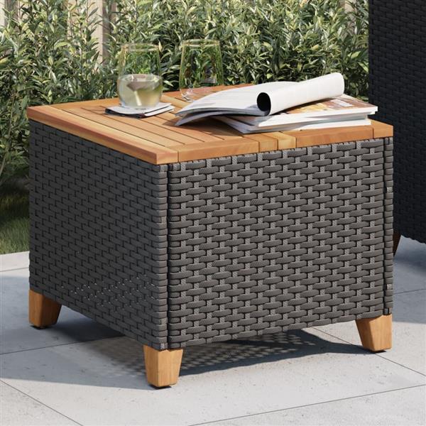 Grote foto vidaxl tuintafel 45x45x37 cm poly rattan en acaciahout zwart tuin en terras tuinmeubelen