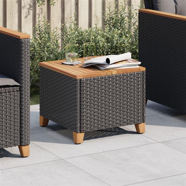Grote foto vidaxl tuintafel 45x45x37 cm poly rattan en acaciahout zwart tuin en terras tuinmeubelen