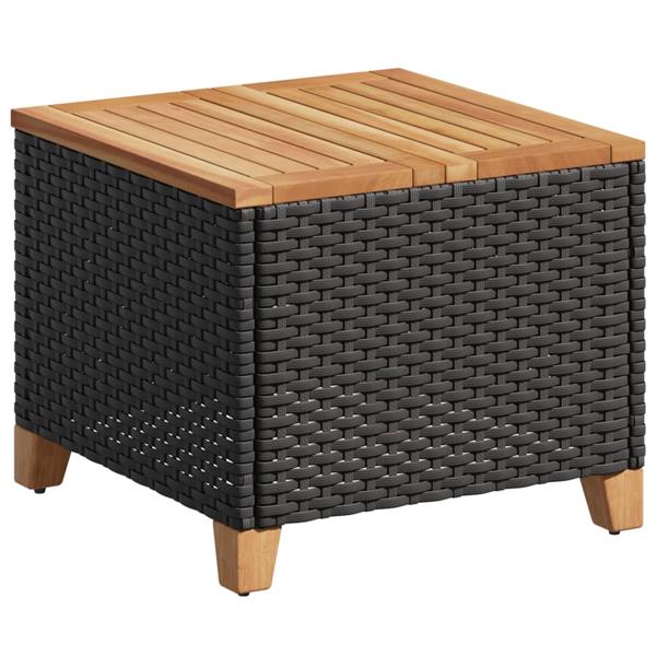 Grote foto vidaxl tuintafel 45x45x37 cm poly rattan en acaciahout zwart tuin en terras tuinmeubelen