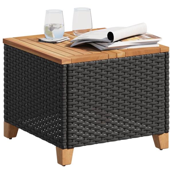 Grote foto vidaxl tuintafel 45x45x37 cm poly rattan en acaciahout zwart tuin en terras tuinmeubelen
