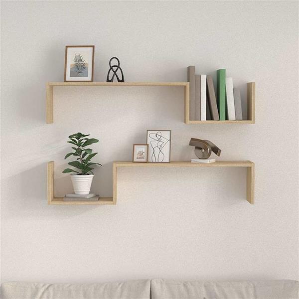 Grote foto vidaxl wandschappen 2 st 100x15x20 cm bewerkt hout sonoma eikenkleurig huis en inrichting woningdecoratie