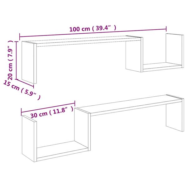 Grote foto vidaxl wandschappen 2 st 100x15x20 cm bewerkt hout sonoma eikenkleurig huis en inrichting woningdecoratie