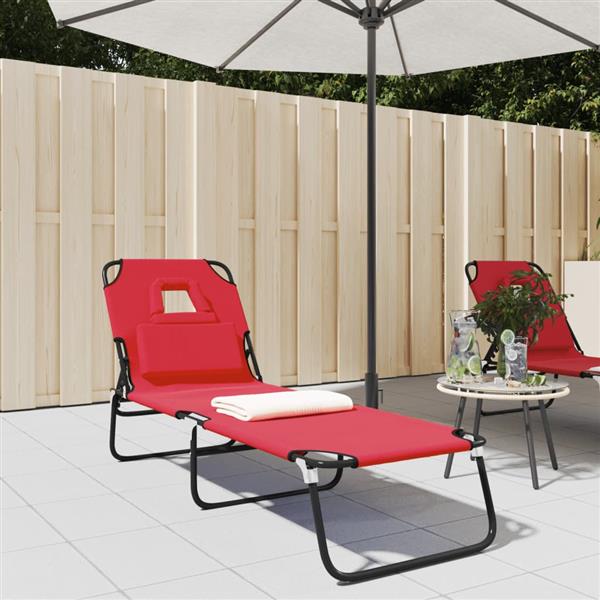 Grote foto vidaxl ligbed inklapbaar oxford stof en gepoedercoat staal rood tuin en terras tuinmeubelen