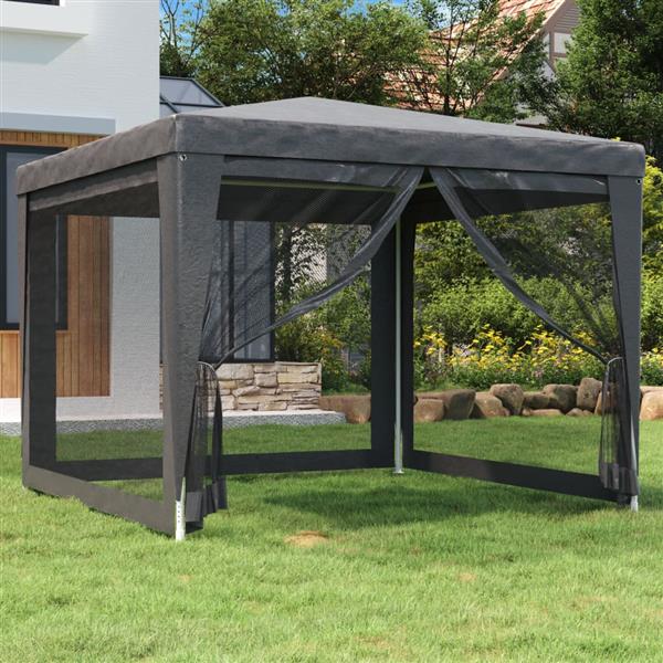 Grote foto vidaxl partytent met 4 mesh zijwanden 3x3 m hdpe antracietkleurig tuin en terras overige tuin en terras