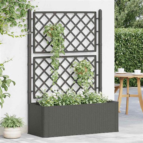 Grote foto vidaxl plantenbak hoog met latwerk en zelfbewateringssysteem antraciet tuin en terras overige tuin en terras