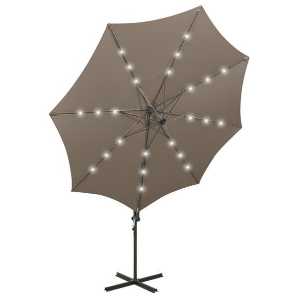 Grote foto vidaxl zweefparasol met paal en led verlichting 300 cm taupe tuin en terras overige tuin en terras