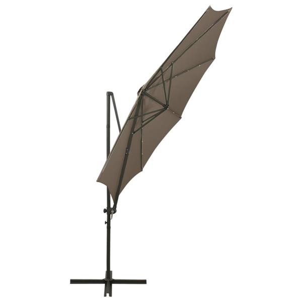 Grote foto vidaxl zweefparasol met paal en led verlichting 300 cm taupe tuin en terras overige tuin en terras