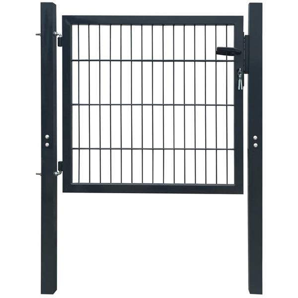 Grote foto vidaxl poort dubbelstaafmat enkel 106x130 cm antracietgrijs tuin en terras hekken en schuttingen