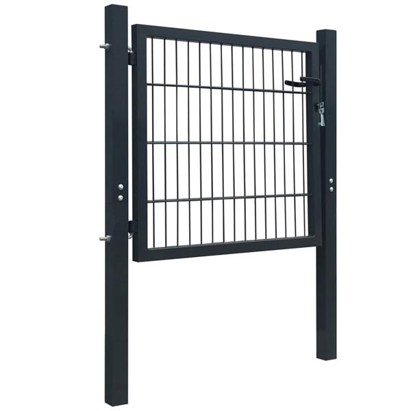 Grote foto vidaxl poort dubbelstaafmat enkel 106x130 cm antracietgrijs tuin en terras hekken en schuttingen