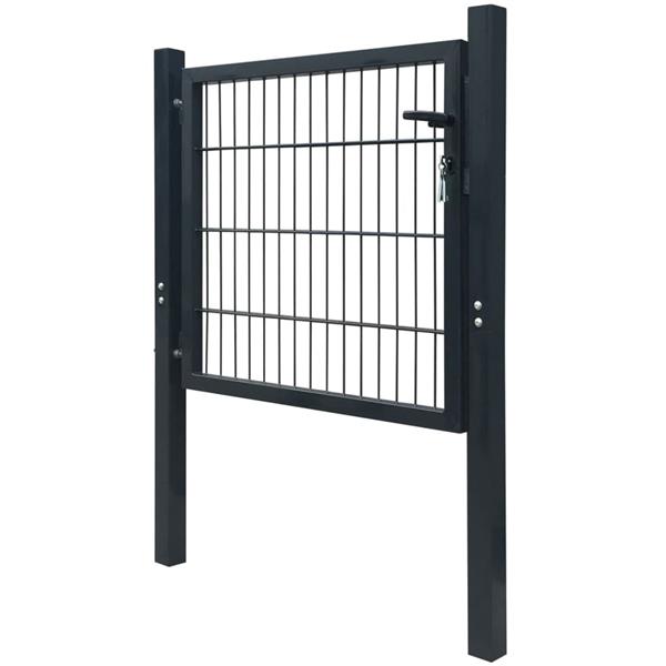 Grote foto vidaxl poort dubbelstaafmat enkel 106x130 cm antracietgrijs tuin en terras hekken en schuttingen