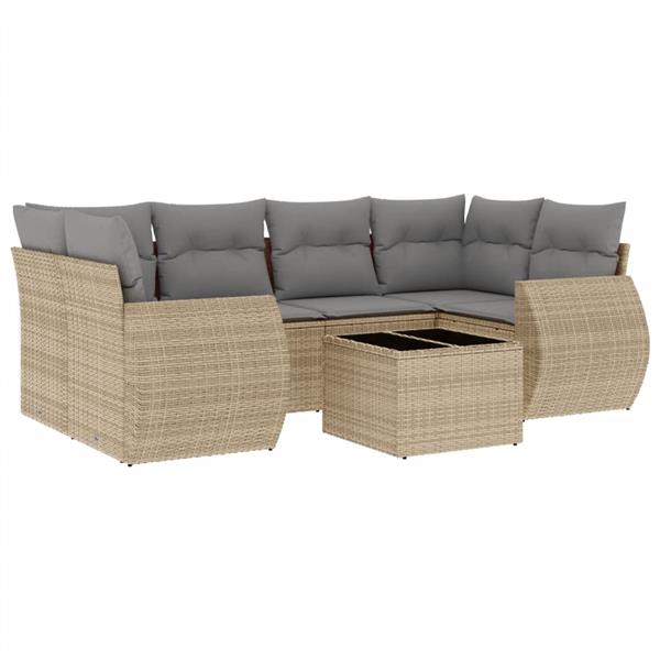 Grote foto vidaxl 7 delige loungeset met kussens poly rattan beige tuin en terras tuinmeubelen