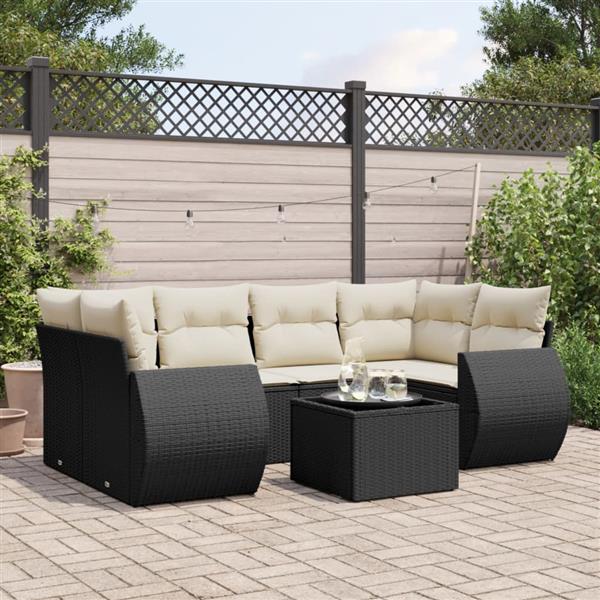 Grote foto vidaxl 7 delige loungeset met kussens poly rattan zwart tuin en terras tuinmeubelen