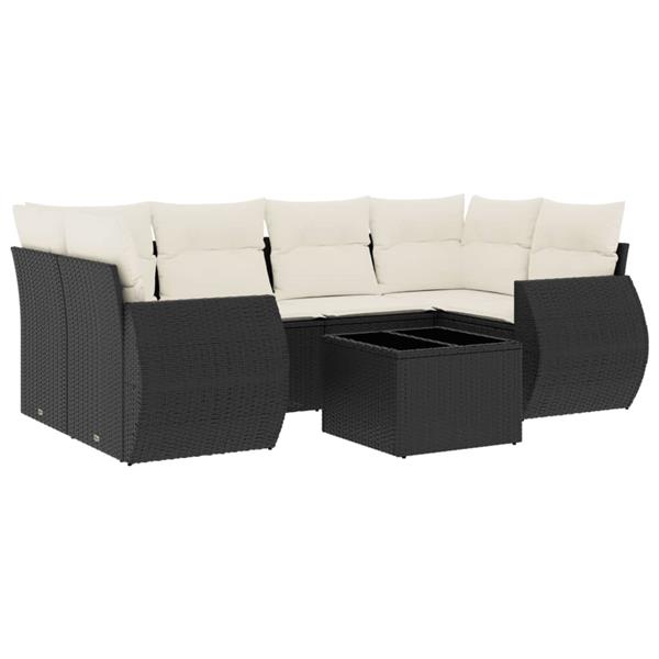 Grote foto vidaxl 7 delige loungeset met kussens poly rattan zwart tuin en terras tuinmeubelen