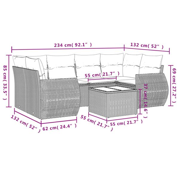 Grote foto vidaxl 7 delige loungeset met kussens poly rattan zwart tuin en terras tuinmeubelen