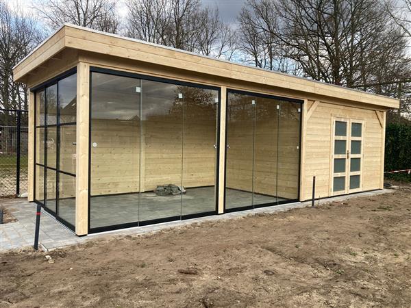 Grote foto vuren topvision bosuil 300 x 300 en luifel 400 cm tuin en terras tuinhuisjes en blokhutten