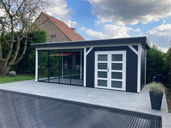 Grote foto vuren topvision bosuil 300 x 300 en luifel 400 cm tuin en terras tuinhuisjes en blokhutten
