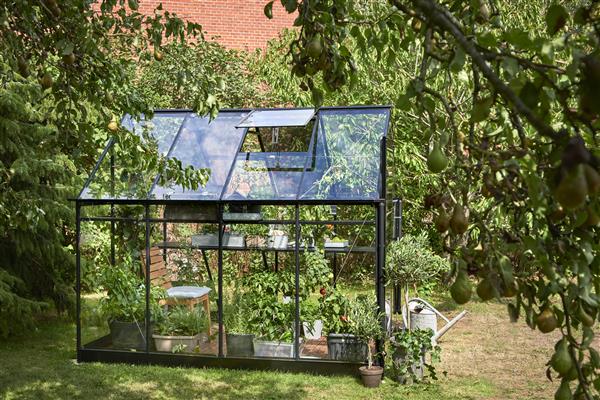 Grote foto tuinkas qube 68 zwart gecoat tuin en terras kassen en kweekspullen