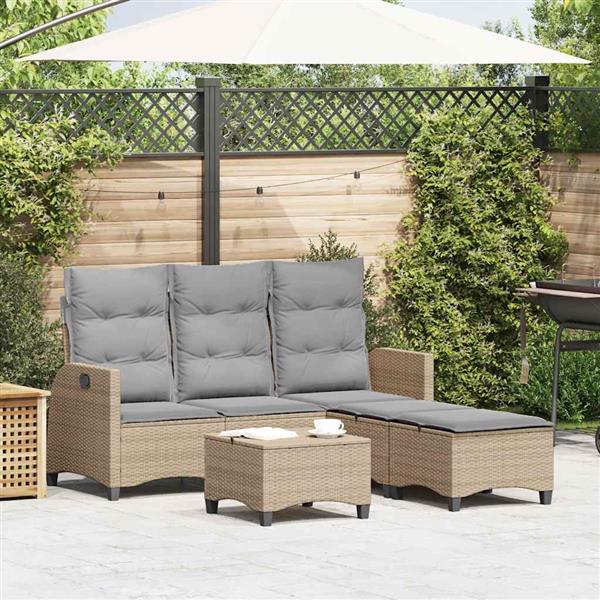 Grote foto vidaxl 3 delige tuinbankstel met kussens l vormig beige poly rattan tuin en terras tuinmeubelen