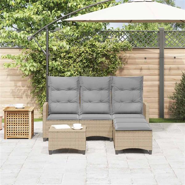 Grote foto vidaxl 3 delige tuinbankstel met kussens l vormig beige poly rattan tuin en terras tuinmeubelen