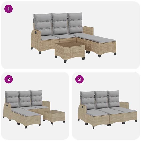 Grote foto vidaxl 3 delige tuinbankstel met kussens l vormig beige poly rattan tuin en terras tuinmeubelen