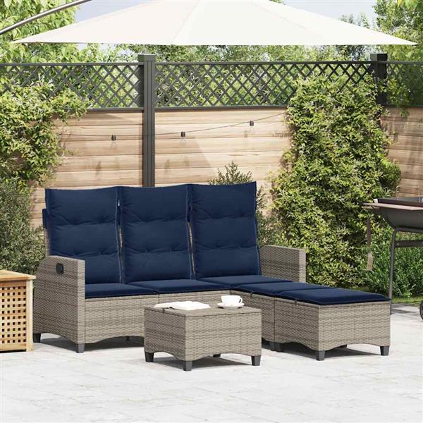 Grote foto vidaxl 3 delige tuinbankstel met kussens l vormig poly rattan grijs tuin en terras tuinmeubelen