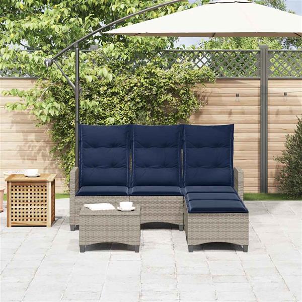 Grote foto vidaxl 3 delige tuinbankstel met kussens l vormig poly rattan grijs tuin en terras tuinmeubelen
