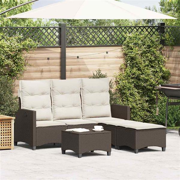 Grote foto vidaxl 3 delige tuinbankstel met kussens l vormig poly rattan bruin tuin en terras tuinmeubelen