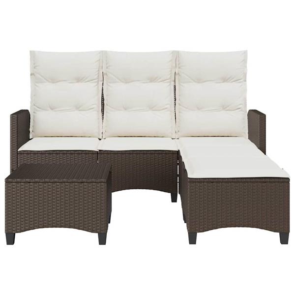 Grote foto vidaxl 3 delige tuinbankstel met kussens l vormig poly rattan bruin tuin en terras tuinmeubelen