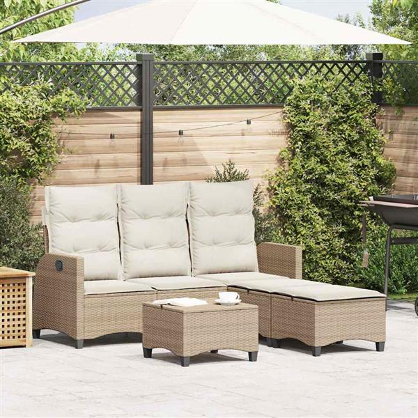 Grote foto vidaxl 3 delige tuinbankstel met kussens l vormig beige poly rattan tuin en terras tuinmeubelen