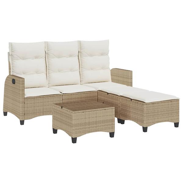 Grote foto vidaxl 3 delige tuinbankstel met kussens l vormig beige poly rattan tuin en terras tuinmeubelen