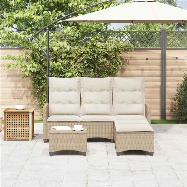 Grote foto vidaxl 3 delige tuinbankstel met kussens l vormig beige poly rattan tuin en terras tuinmeubelen
