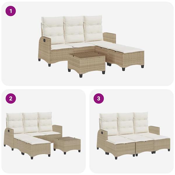 Grote foto vidaxl 3 delige tuinbankstel met kussens l vormig beige poly rattan tuin en terras tuinmeubelen