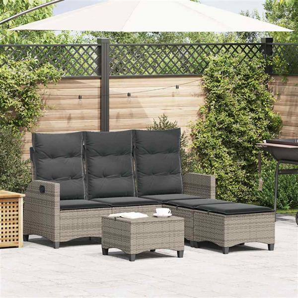 Grote foto vidaxl 3 delige tuinbankstel met kussens l vormig poly rattan grijs tuin en terras tuinmeubelen