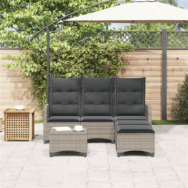 Grote foto vidaxl 3 delige tuinbankstel met kussens l vormig poly rattan grijs tuin en terras tuinmeubelen