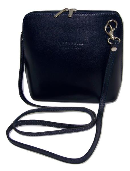 Grote foto donkerblauw vera pelle italiaans leren schoudertasje rits rondom kleding dames sieraden