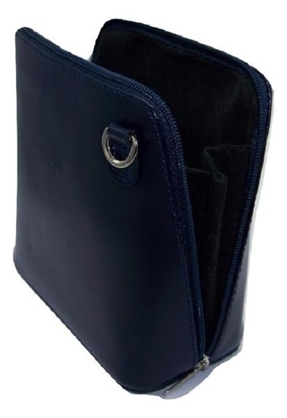 Grote foto donkerblauw vera pelle italiaans leren schoudertasje rits rondom kleding dames sieraden
