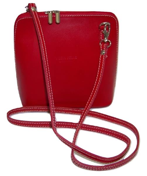 Grote foto rood vera pelle italiaans leren schoudertasje rits rondom kleding dames sieraden
