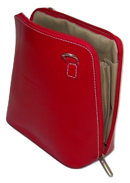 Grote foto rood vera pelle italiaans leren schoudertasje rits rondom kleding dames sieraden