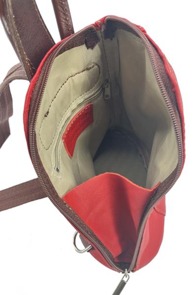 Grote foto vera pelle leren rugzakje rood met bruine details sieraden tassen en uiterlijk schoudertassen